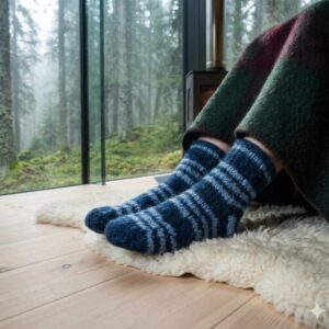 Blue Angora & Merino Long Socks