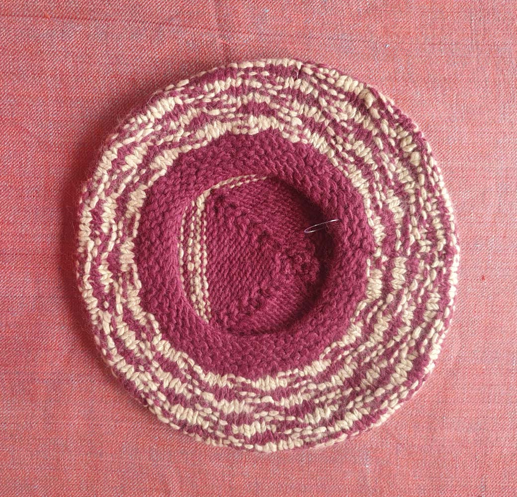 Beige-Red Angora Merino Beret Cap - Image 2