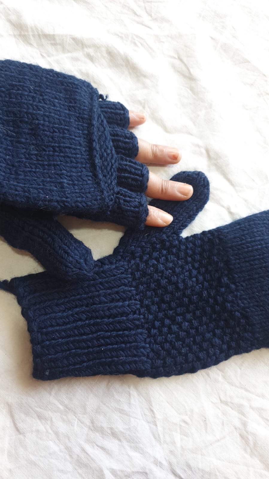 Navy Blue Merino Cap Gloves - Image 2