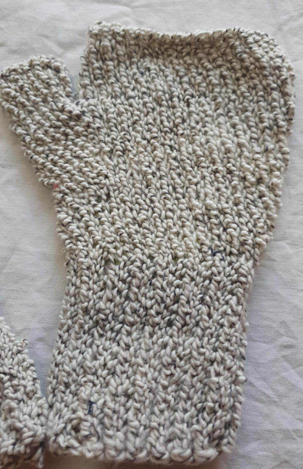 Beige Designer Angora & Merino Half Gloves - Image 2