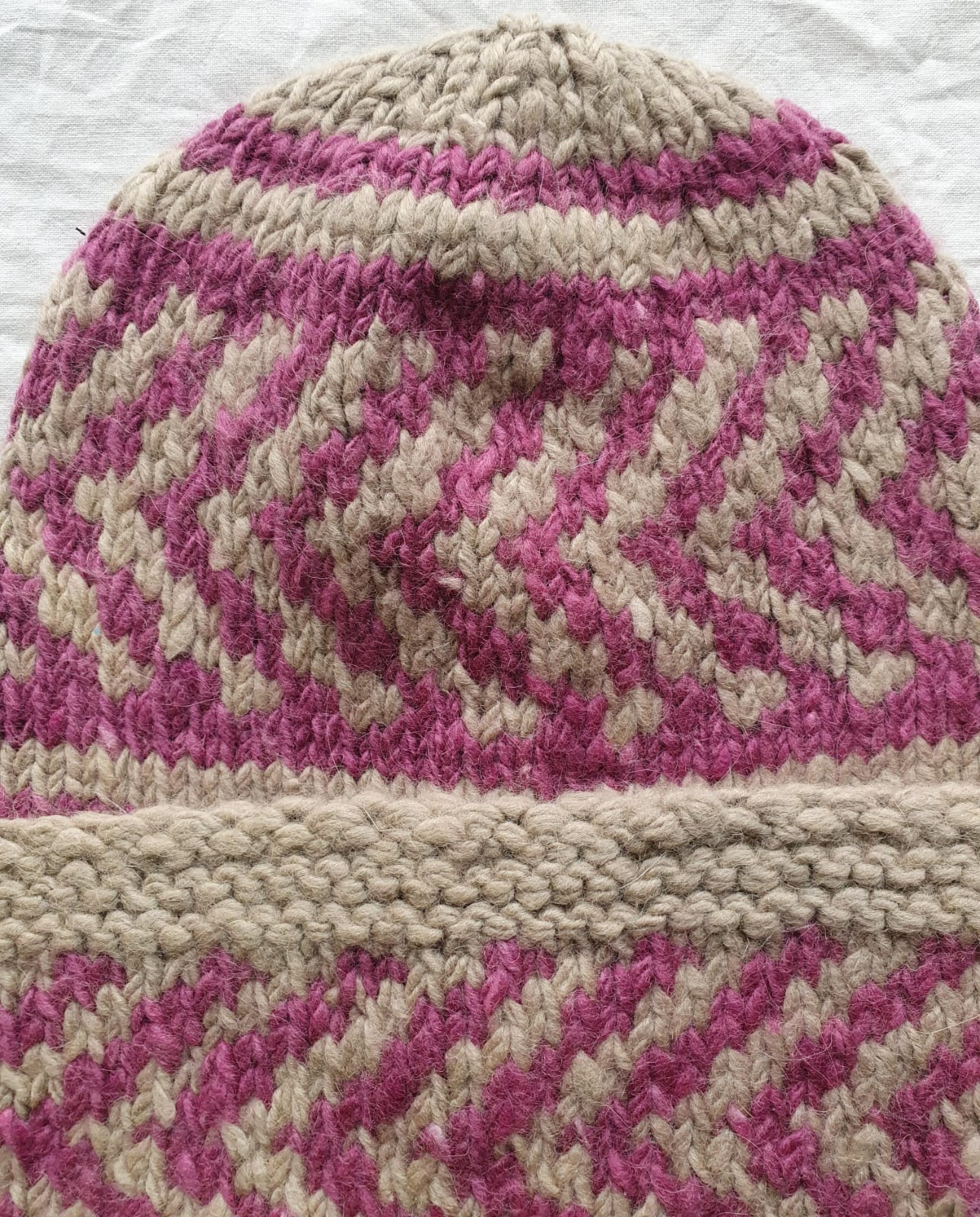 Pink-Beige Angora Fold Cap - Image 2