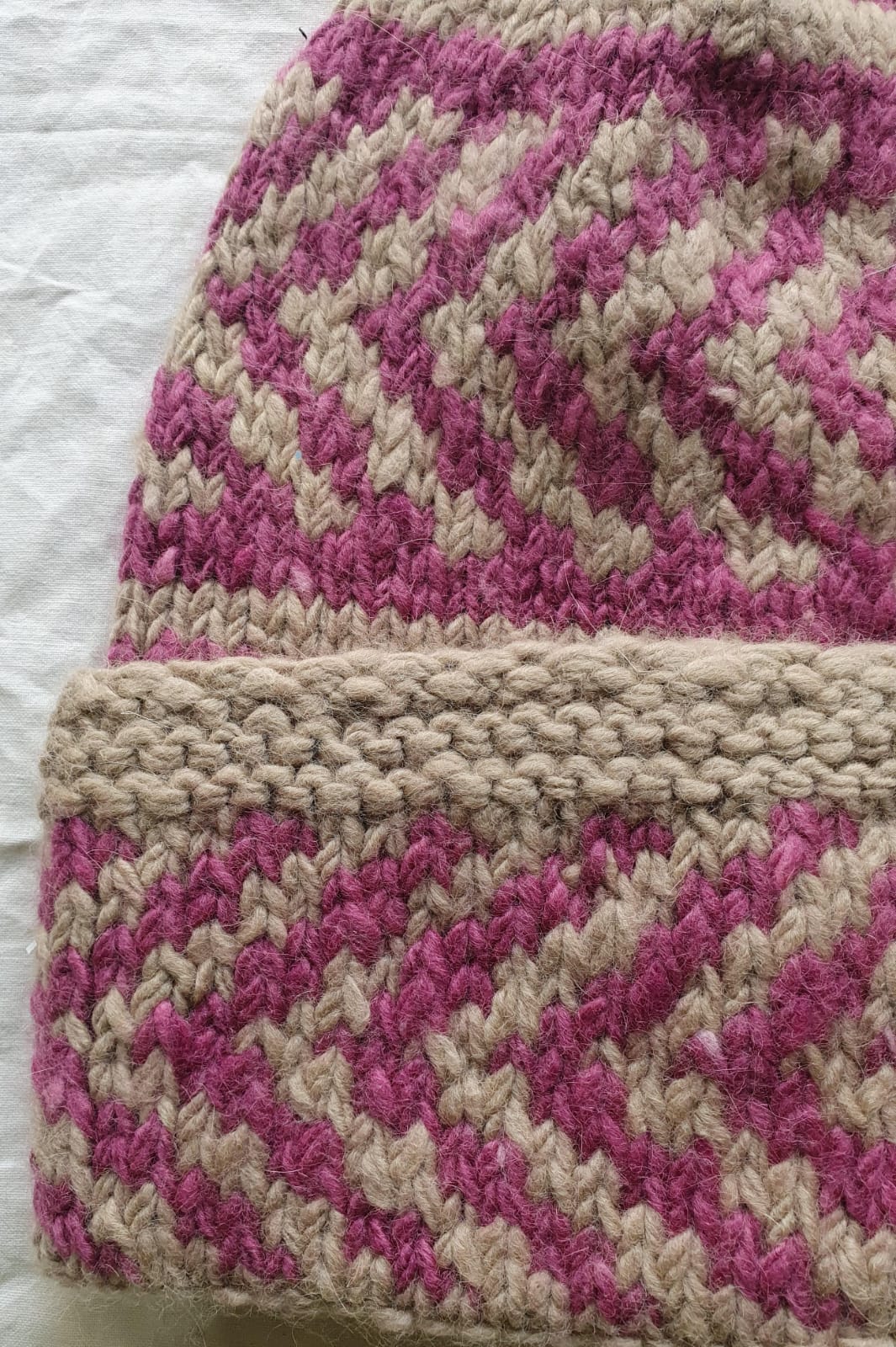 Pink-Beige Angora Fold Cap - Image 3