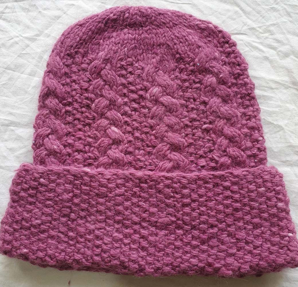 Pink Angora Fold Cap