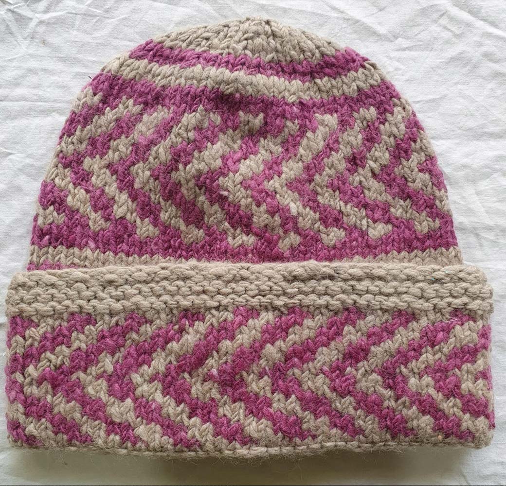 Pink-Beige Angora Fold Cap