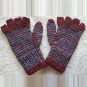 Brown-Blue Angora & Merino Half Gloves