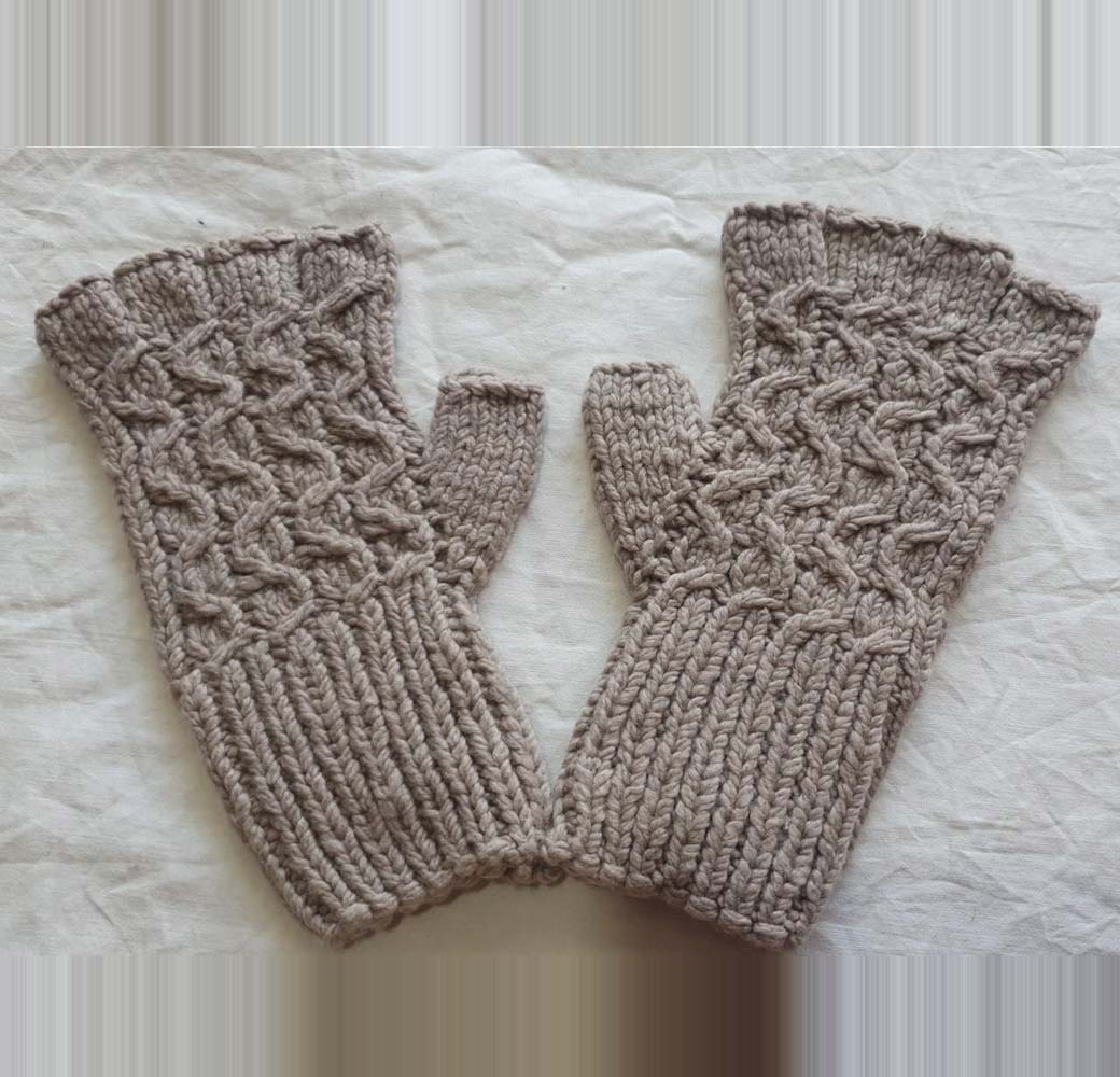 Brown Merino Half Gloves