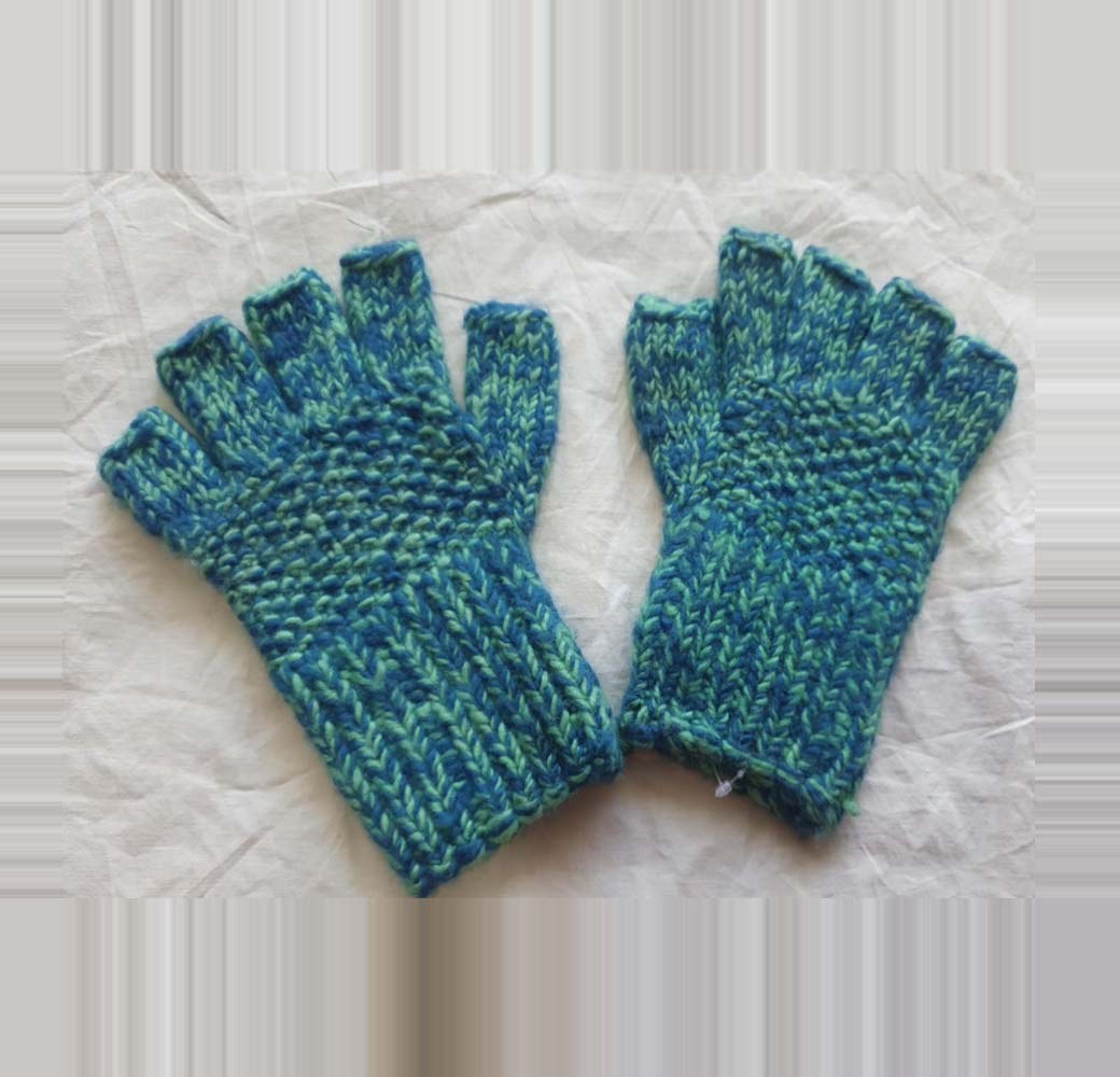 Blue Merino Half Gloves