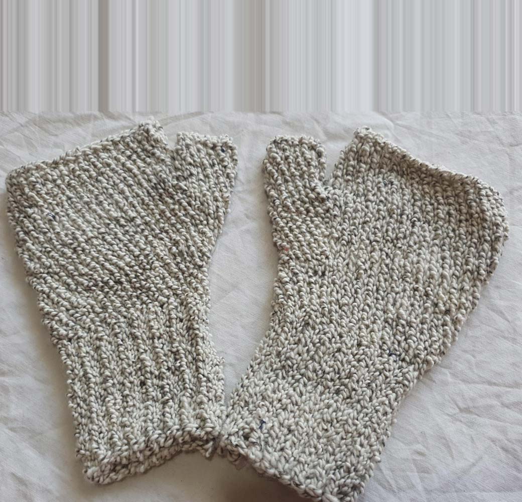 Beige Designer Angora & Merino Half Gloves