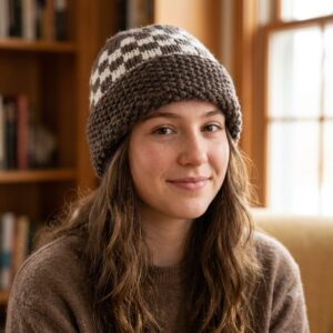 Olive-White Angora Fold Cap