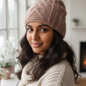 Brown Long Angora Cap