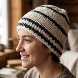 Beige-Black Merino Kids Cap