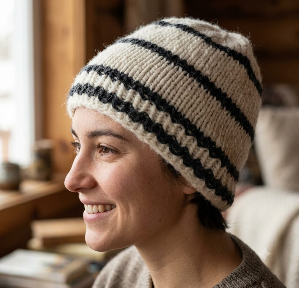 Beige-Black Merino Kids Cap