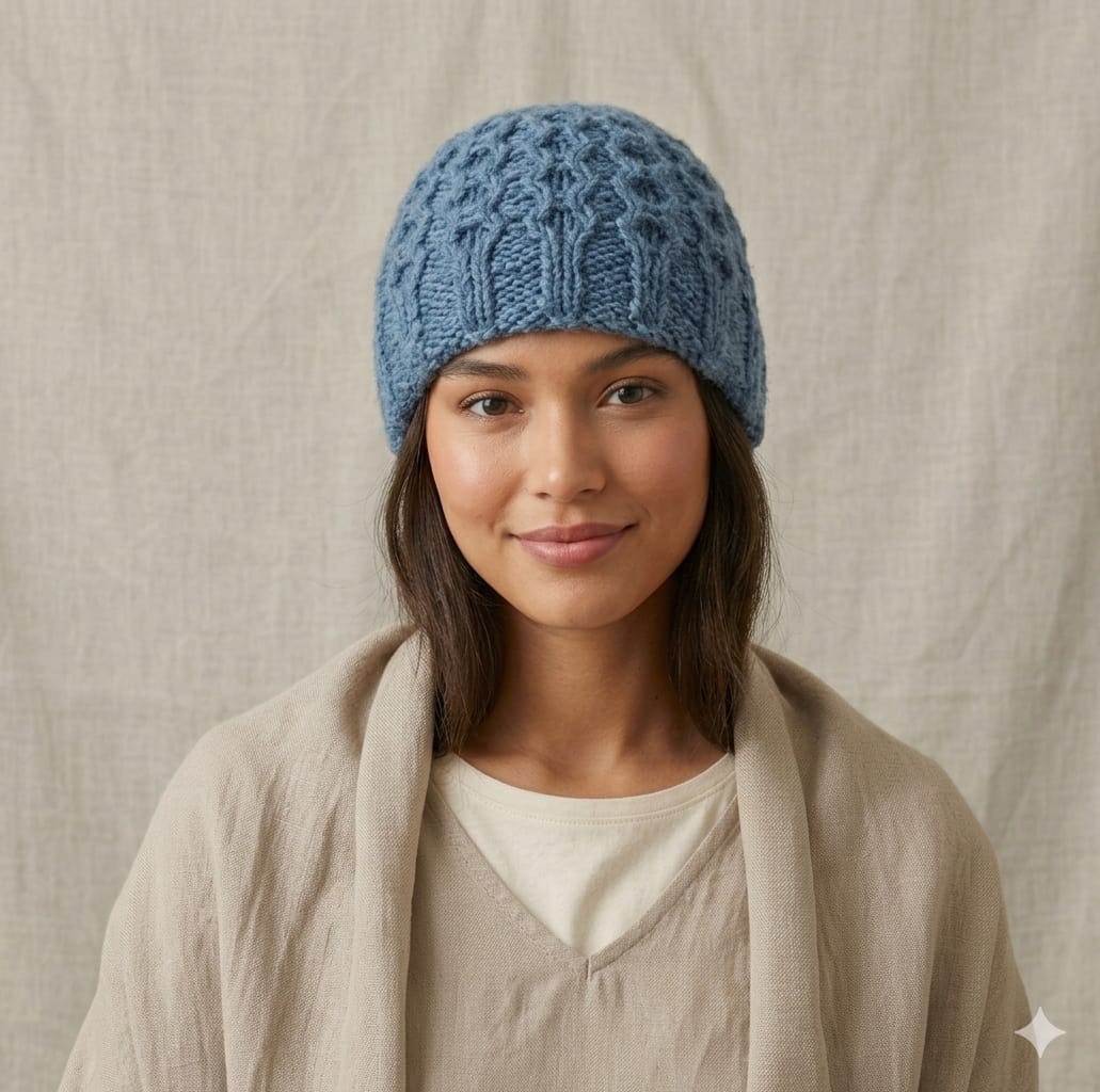 Blue Angora Cap