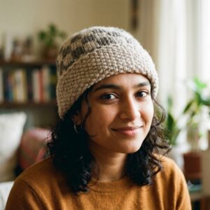 Beige Angora Fold Cap