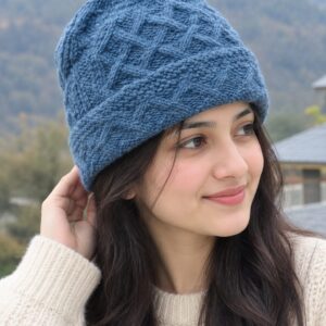 Navy Blue Angora Fold Cap handmade from Angora wool by Kullu Karishma