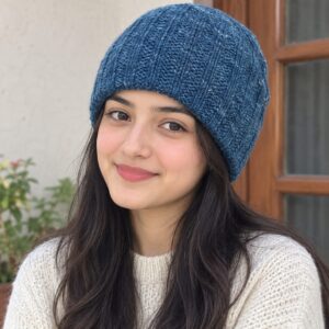 Navy Blue Cashmere Kids Cap handmade from Pashmina wool by Kullu Karishma