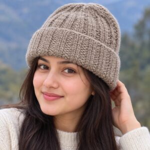Olive Angora Fold Cap handmade from Angora wool by Kullu Karishma