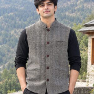Gray Merino Linen Sleeveless Jacket