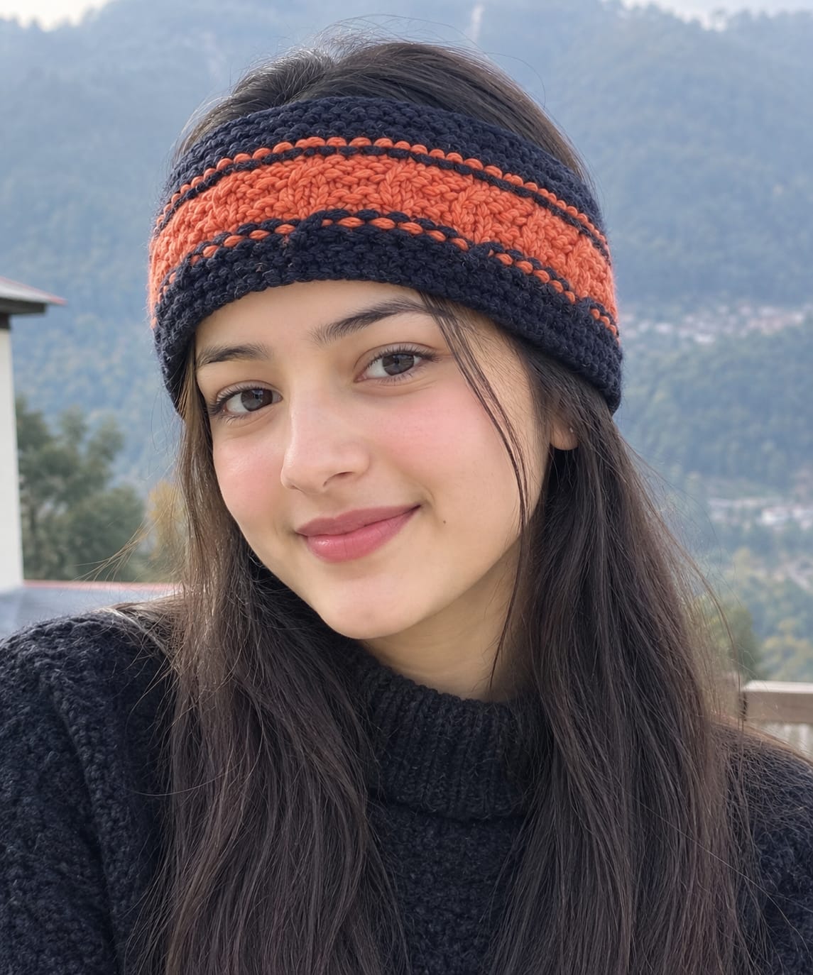 Black-Orange Striped Merino Headband