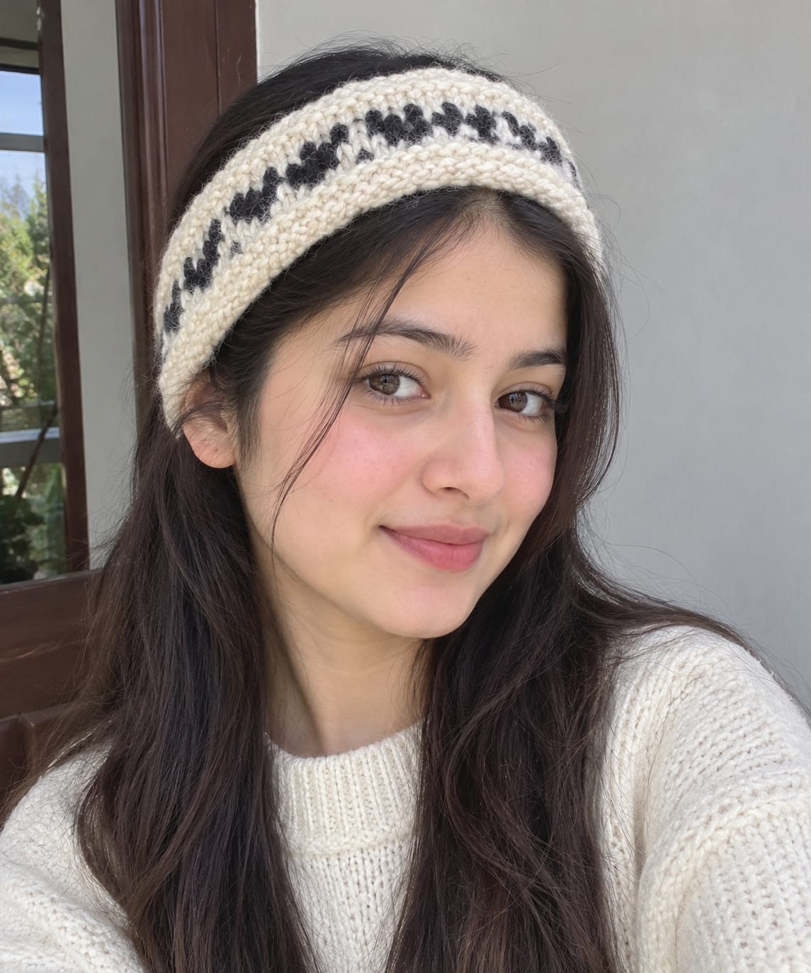 Black-White Angora & Merino Headband