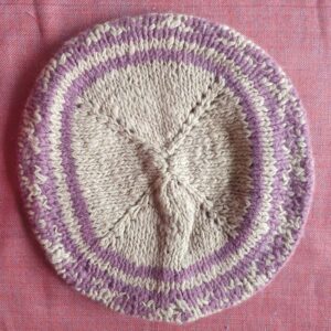 White-Purple Angora Merino Beret Cap