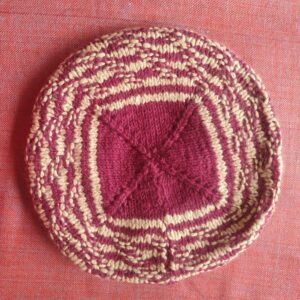 Beige-Red Angora Merino Beret Cap