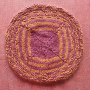 Pink-Yellow Angora Merino Beret Cap
