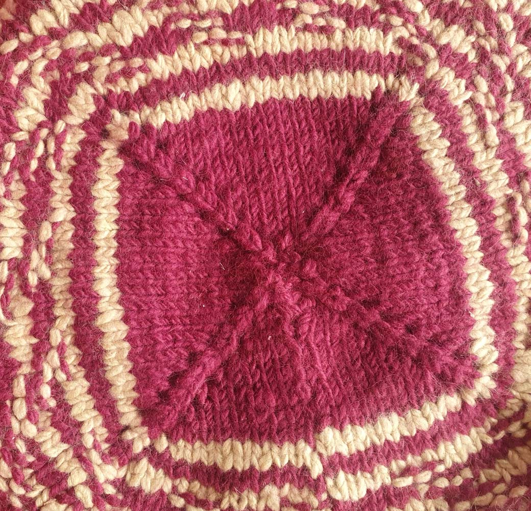 Beige-Red Angora Merino Beret Cap - Image 3