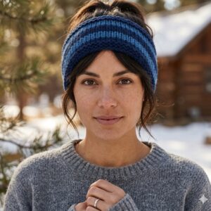 Blue Striped Angora & Merino Headband