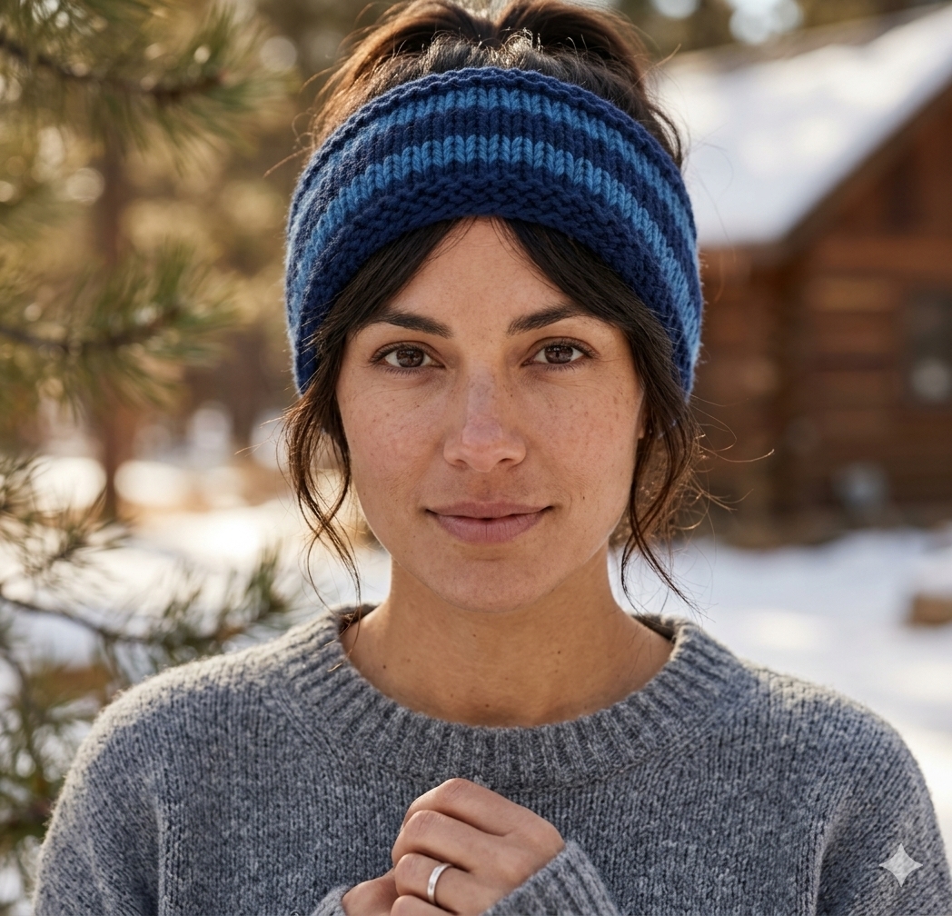 Blue Striped Angora & Merino Headband