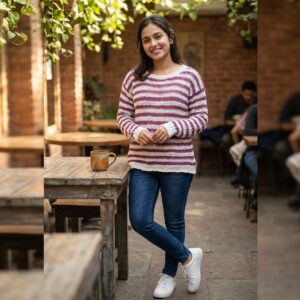 Designer Pink White Sweater Handmade in Kullu