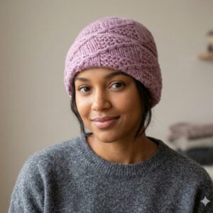 Pink Angora Fold Cap handmade from Angora wool by Kullu Karishma