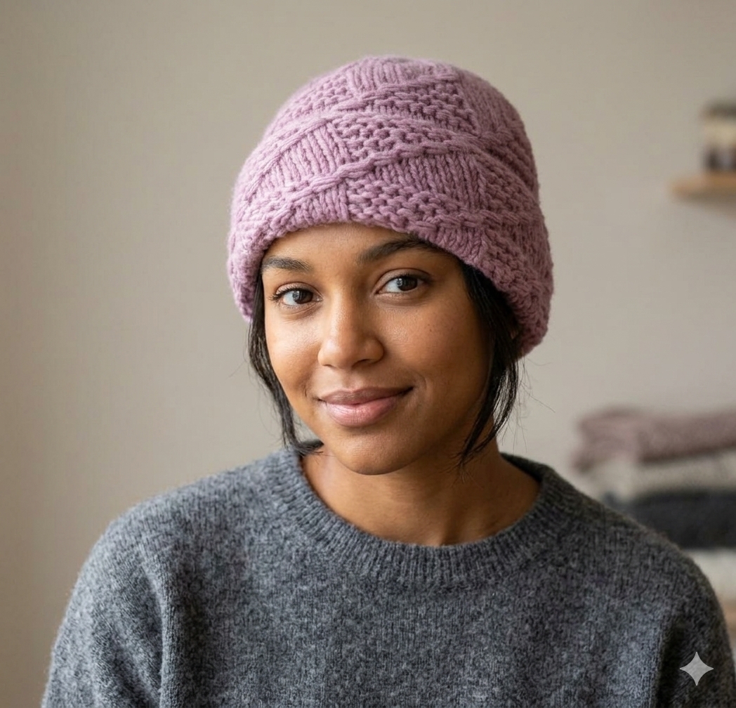 Pink Angora Fold Cap handmade from Angora wool by Kullu Karishma