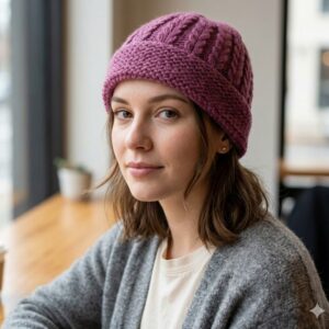 Pink Angora Fold Cap handmade from Angora wool by Kullu Karishma