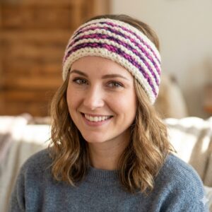 White-Pink Striped Angora & Merino Headband