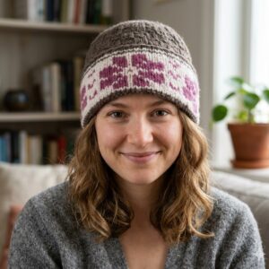 Olive-White Angora Fold Cap handmade from Angora wool by Kullu Karishma