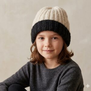 White-Black Angora-Merino Kids Fold Cap