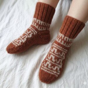 Brown-White Angora & Merino Ankle Socks