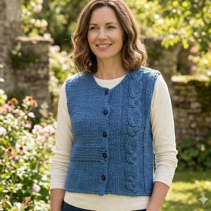 Blue Angora & Merino Sleeveless Cardigan
