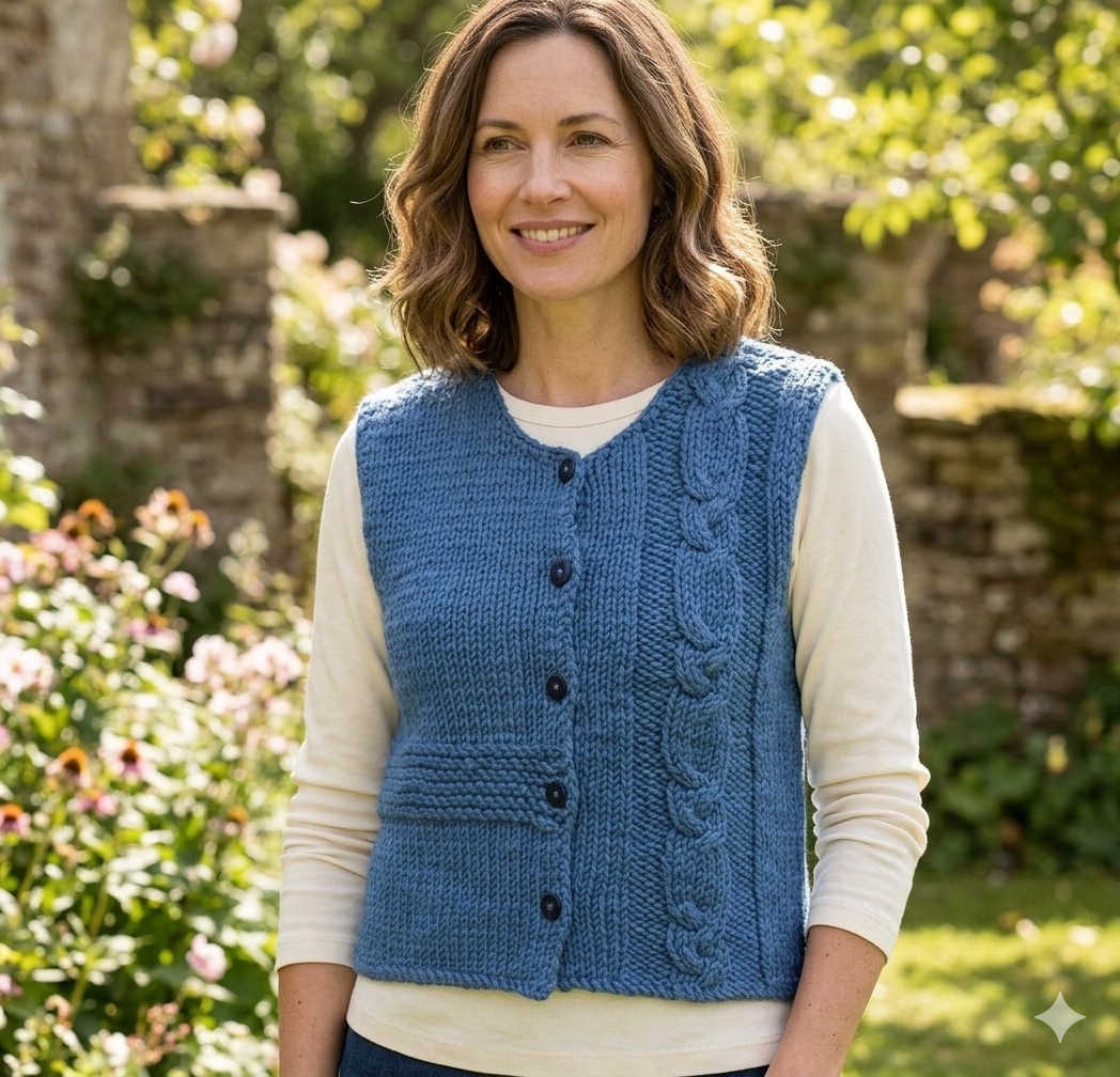 Blue Angora & Merino Sleeveless Cardigan