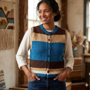 Multicolor Angora & Merino Sleeveless Cardigan