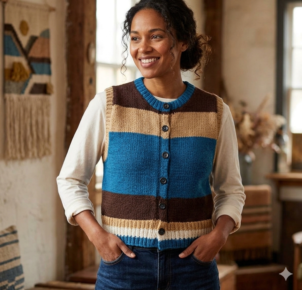 Multicolor Angora & Merino Sleeveless Cardigan