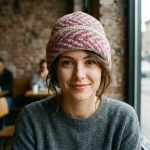 Pink-Beige Angora Fold Cap handmade from Angora wool by Kullu Karishma