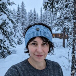 Blue Merino wool headband with button handmade in Kullu by Kullu Karishma