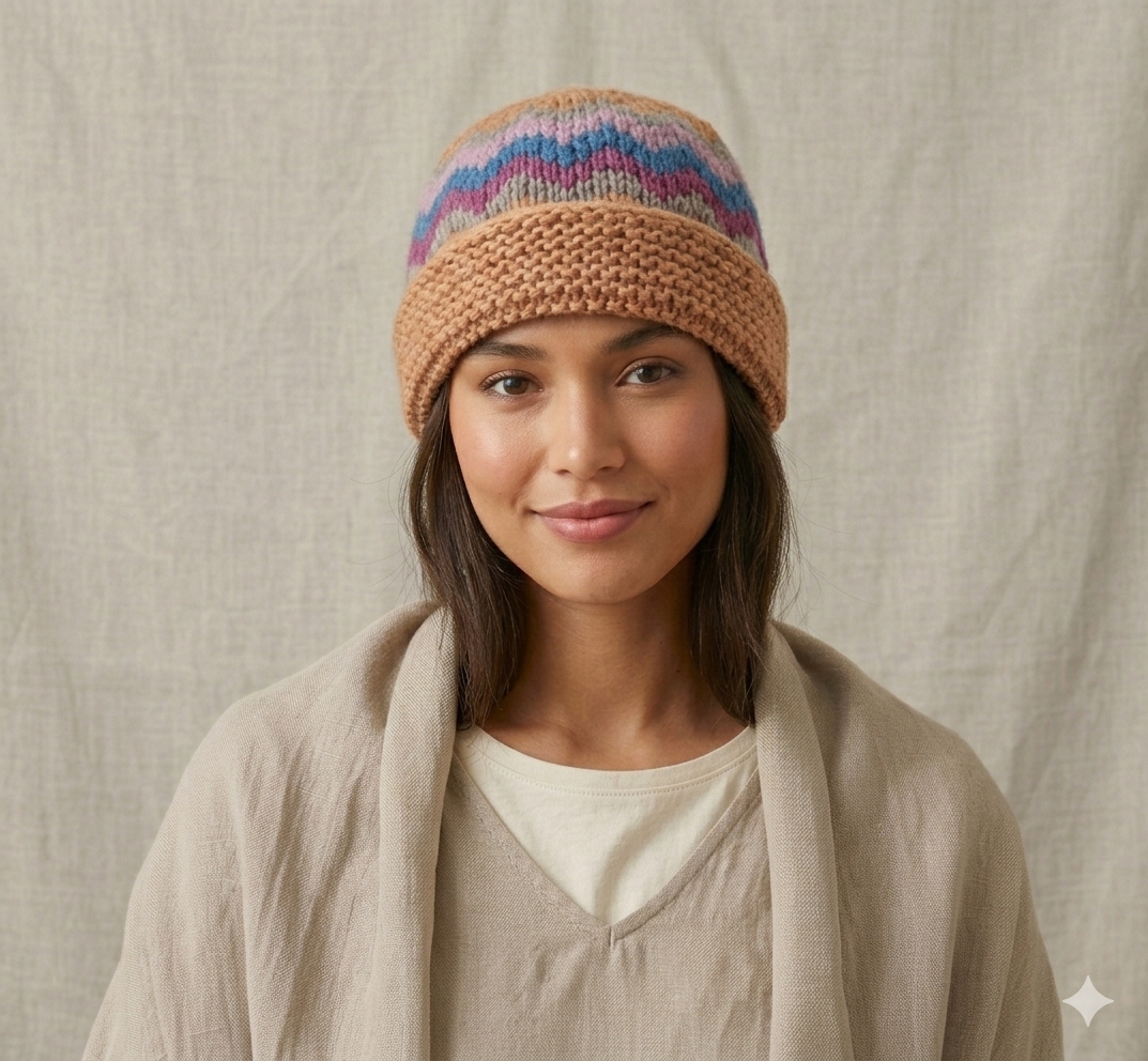 Multicolor Angora Fold Cap