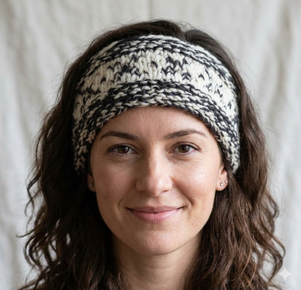 White-Black Angora & Merino Headband