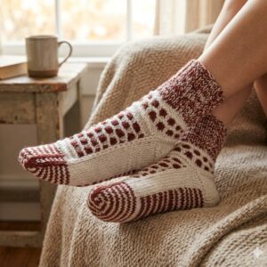 Brown-White Angora Ankle Socks