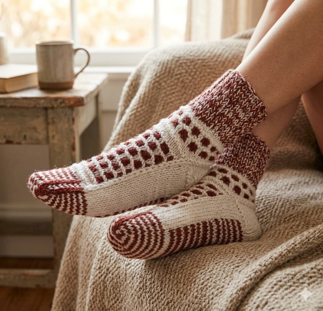 Brown-White Angora Ankle Socks
