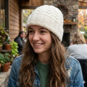 White Angora Fold Cap handmade from Angora wool by Kullu Karishma