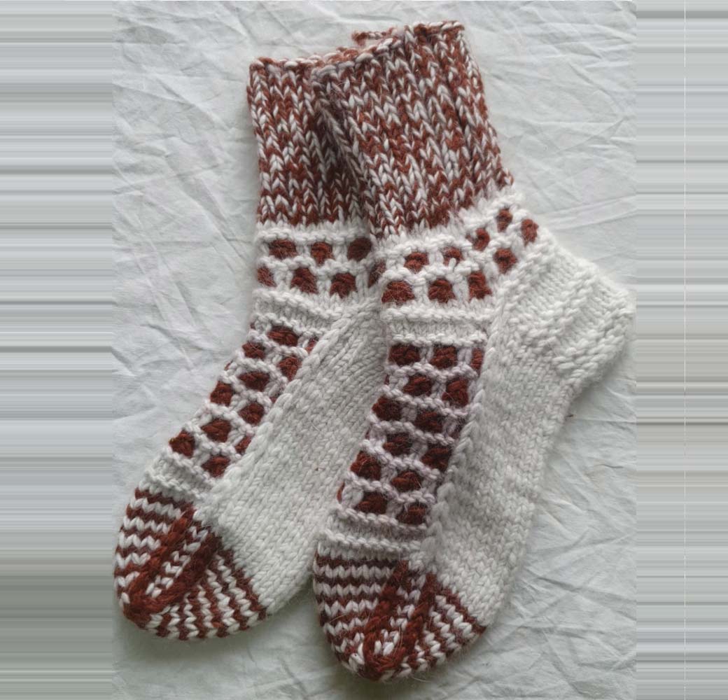 Brown-White Angora Ankle Socks